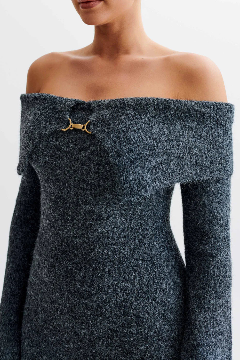 Talia Off-Shoulder Knit Dre - Gray
