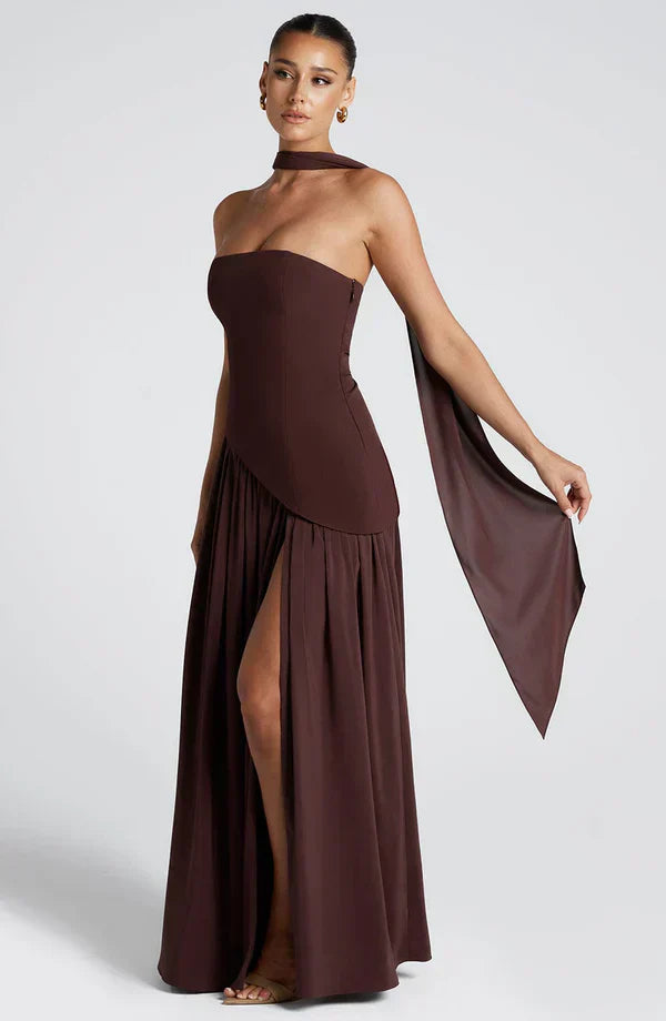 VALENCIA MAXI DRESS — PLUM BROWN