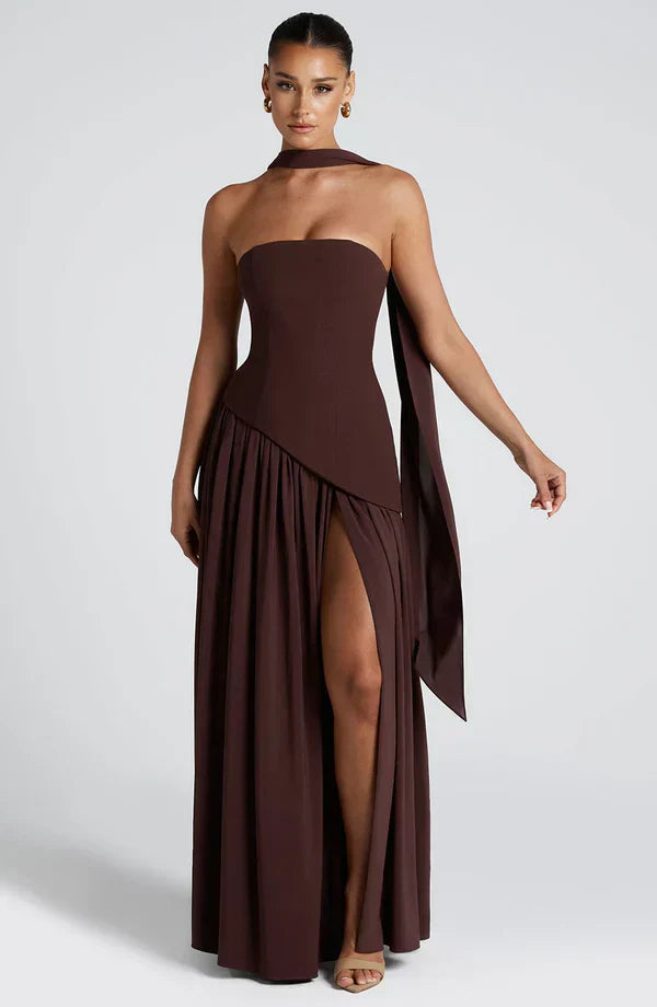 VALENCIA MAXI DRESS — PLUM BROWN