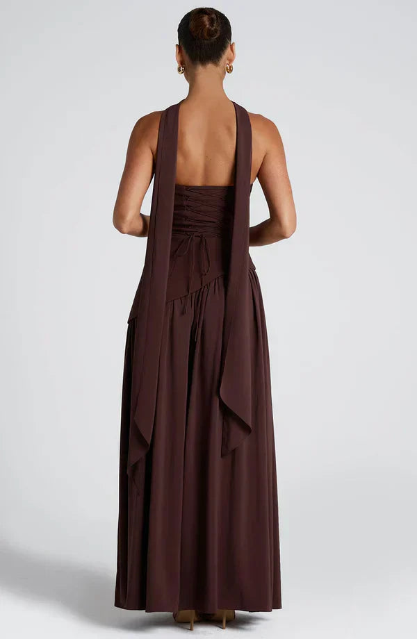 VALENCIA MAXI DRESS — PLUM BROWN