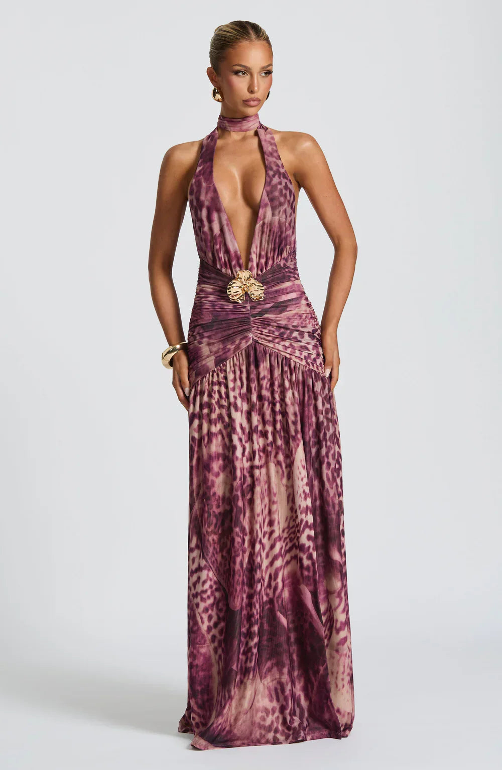 Melania Maxi Dress – Magenta Orchid Print