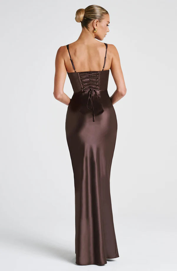ALINA MAXI DRESS – PLUM BROWN