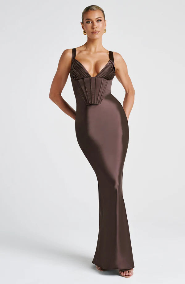 ALINA MAXI DRESS – PLUM BROWN
