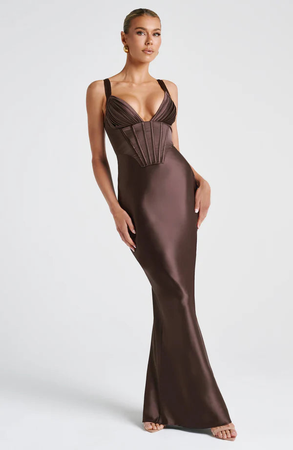 ALINA MAXI DRESS – PLUM BROWN