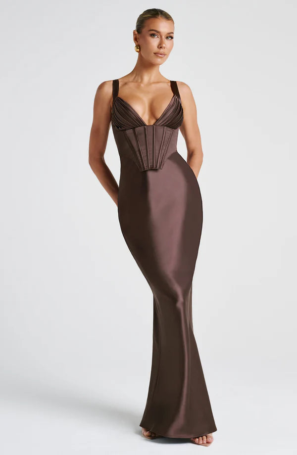 ALINA MAXI DRESS – PLUM BROWN