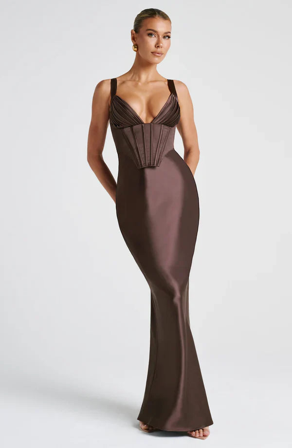 ARIA CORSET MAXI — PLUM BROWN
