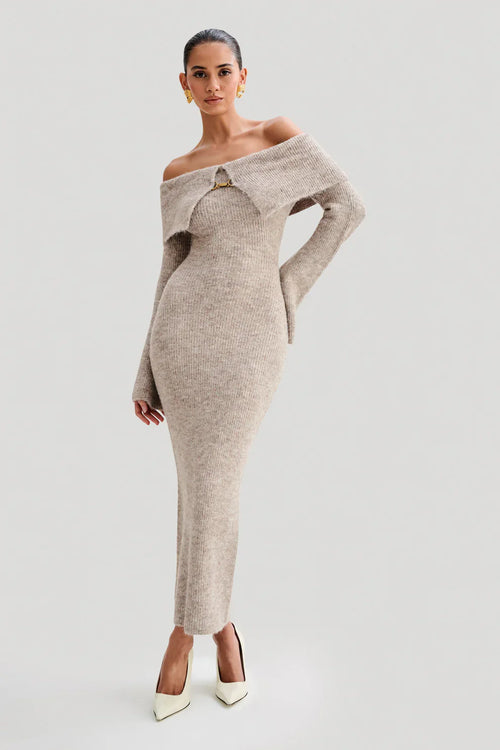 Talia Off-Shoulder Knit Dre - Beige