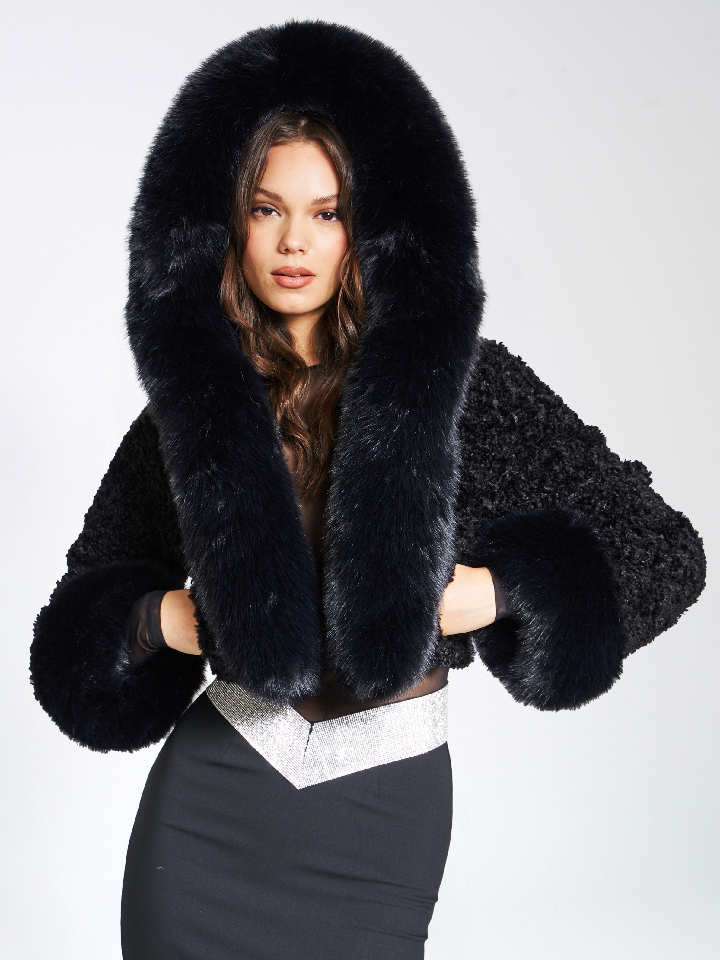 NINA FAUX FUR COAT - BLACK