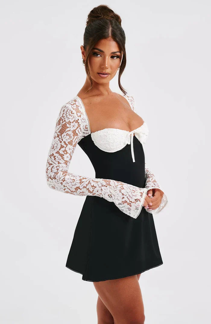 LIZA LACE MINI DRESS - BLACK/WHITE