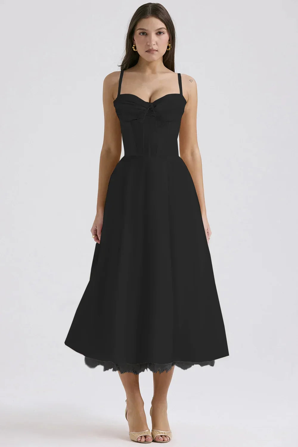 SUNHEART SUNSET LACE UP DRESS - BLACK