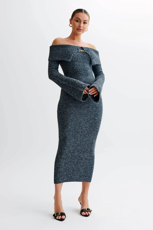 Talia Off-Shoulder Knit Dre - Gray