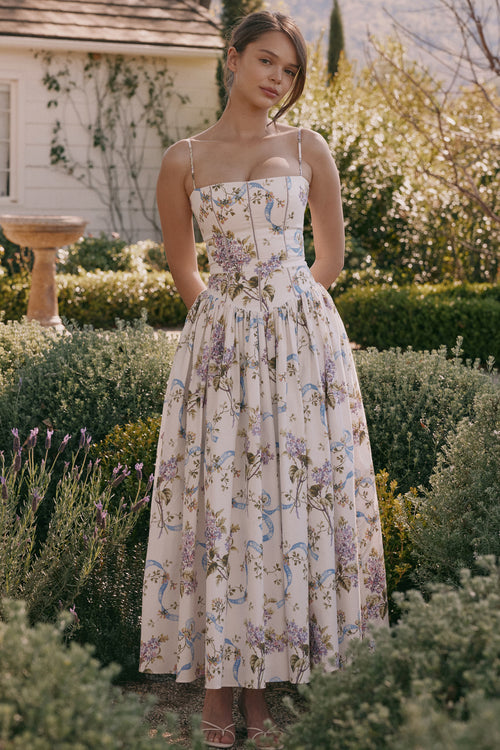 ISABELLA VINTAGE RIBBON MIDI DRESS – OFF WHITE