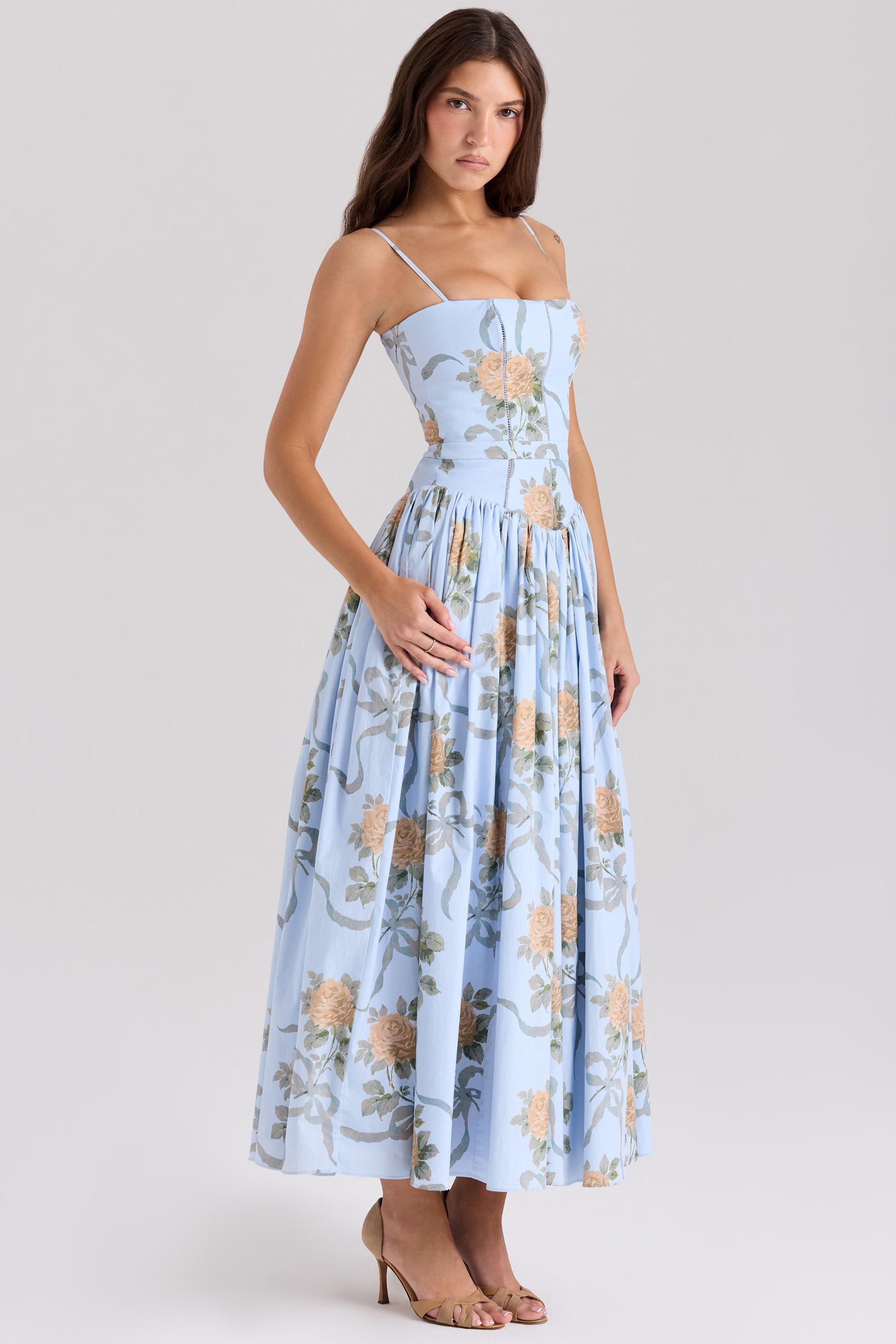 ISABELLA VINTAGE ROSE MIDI DRESS – BLUE