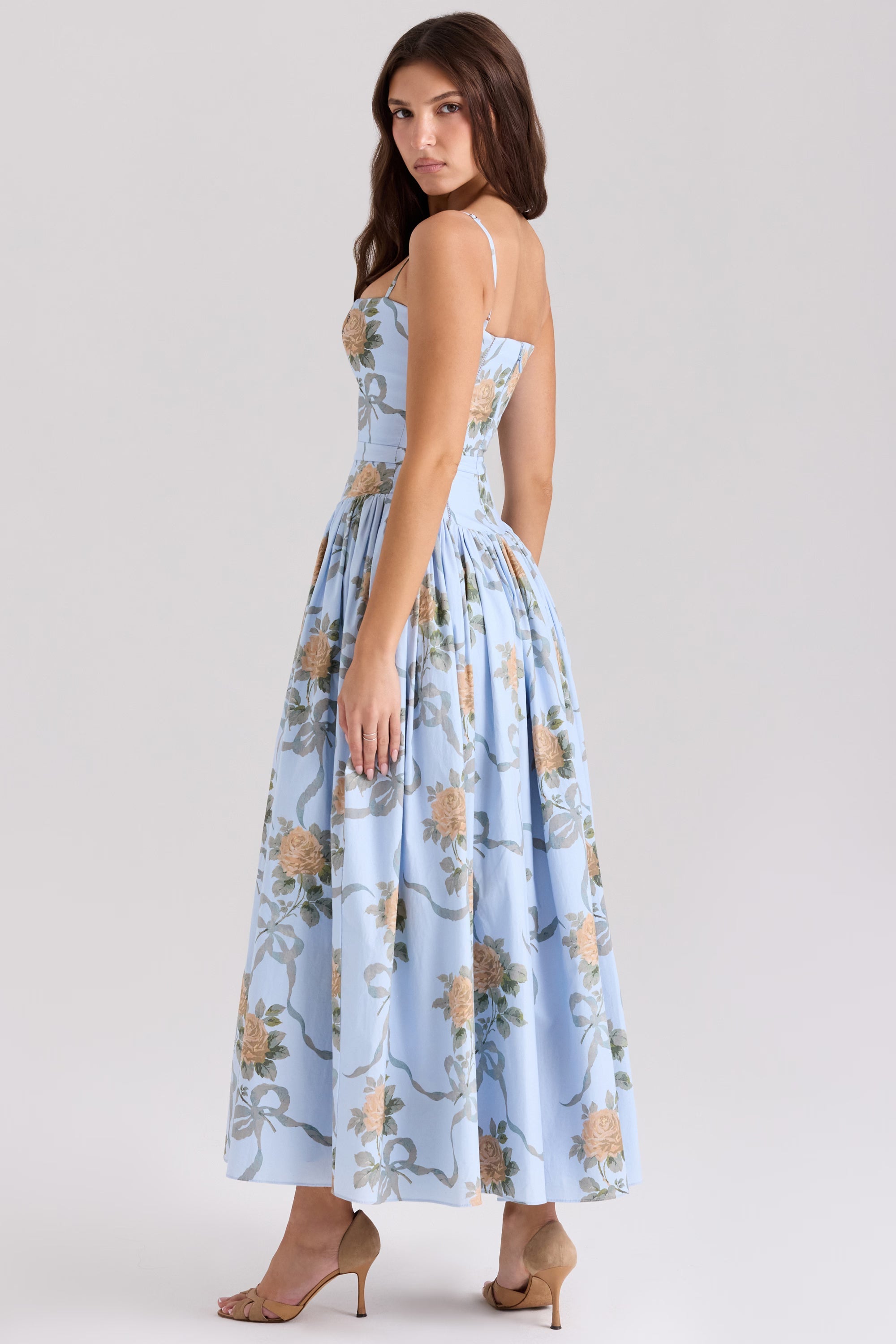 ISABELLA VINTAGE ROSE MIDI DRESS – BLUE